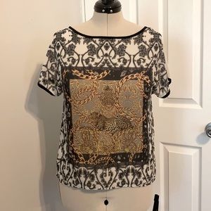 Chain and leopard print blouse, size medium